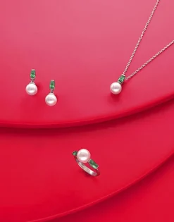 Majorica Collar Selene Plata Con Perla Y Circonita Verde Esmeralda| Colgantes Con Cadena