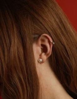 Majorica Pendiente Earcuff Kea Dorado Con Perla Redonda Central| Pendientes Ear Cuff