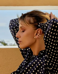 Majorica Pendiente Earcuff Kea Dorado Con Perlas Redondas| Pendientes Ear Cuff