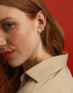 Majorica Pendiente Earcuff Kea Dorado Con Perlas Redondas| Pendientes Ear Cuff