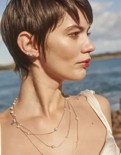 Majorica Pendiente Trepador Dangle Plata Con Perlas Redondas Derecho| Pendientes Ear Cuff