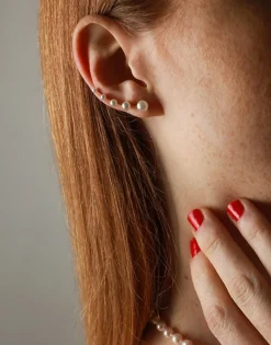 Majorica Pendiente Trepador Kea Dorado Con Perlas Redondas| Pendientes Ear Cuff