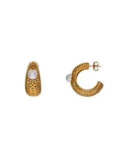 Majorica Pendientes Aro Etna Grandes En Plata Dorada| Pendientes De Aro Con Perlas