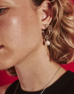 Majorica Pendientes Ayla De Cristal En Alta Resistencia En Plata| Pendientes De Aro Con Perlas