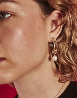 Majorica Pendientes Ayla De Cristal En Alta Resistencia Dorados| Pendientes De Aro Con Perlas