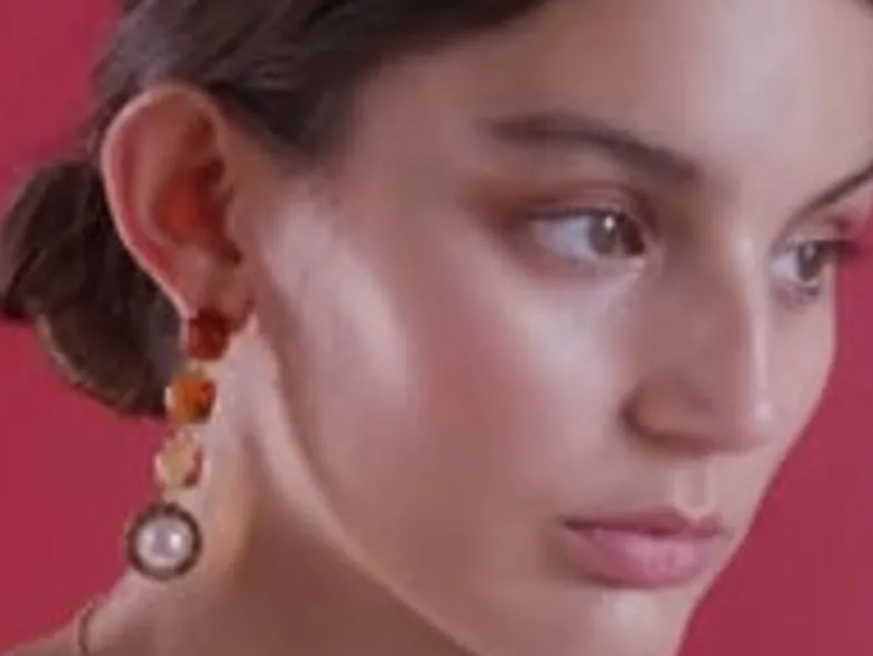 Majorica Pendientes Botón Dorados Algaida Con Cristales De Murano Ambar| Pendientes De Perlas Largos