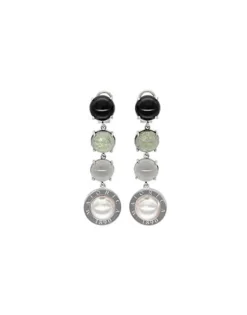Majorica Pendientes Botón En Plata Algaida Con Cristales De Murano Negros| Pendientes De Perlas Largos
