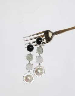 Majorica Pendientes Botón En Plata Algaida Con Cristales De Murano Negros| Pendientes De Perlas Largos