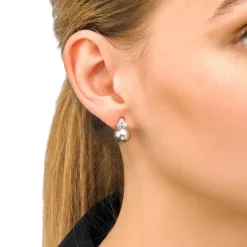 Majorica Pendientes Ceres Plata Con Perla Gris 10Mm Y Circonitas| Pendientes Tú & Yo