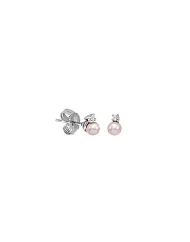 Majorica Pendientes Cies Plata Con Perla Rosa 4Mm Y Circonitas| Pendientes Para Bebé