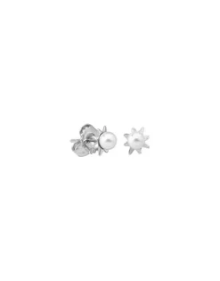 Majorica Pendientes Cies Plata Mini Flor Con Perla Blanca 4Mm| Pendientes Cortos