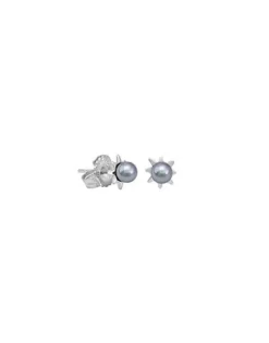 Majorica Pendientes Cies Plata Mini Flor Con Perla Gris 4Mm| Pendientes Cortos