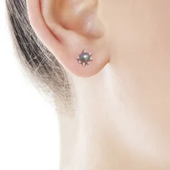 Majorica Pendientes Cies Plata Mini Flor Con Perla Gris 4Mm| Pendientes Cortos
