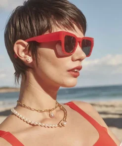 Majorica Pendientes Color Pop De Perla Redonda Blanca Y Circonita Naranja| Pendientes De Botón