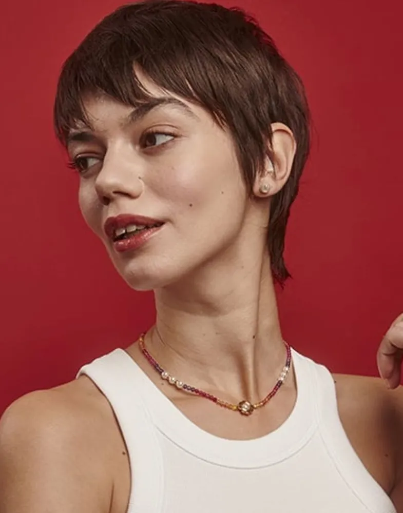 Majorica Pendientes Color Pop De Perla Redonda Blanca Y Circonita Naranja| Pendientes De Botón