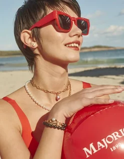 Majorica Pendientes Color Pop De Perla Redonda Blanca Y Circonita Naranja| Pendientes De Botón