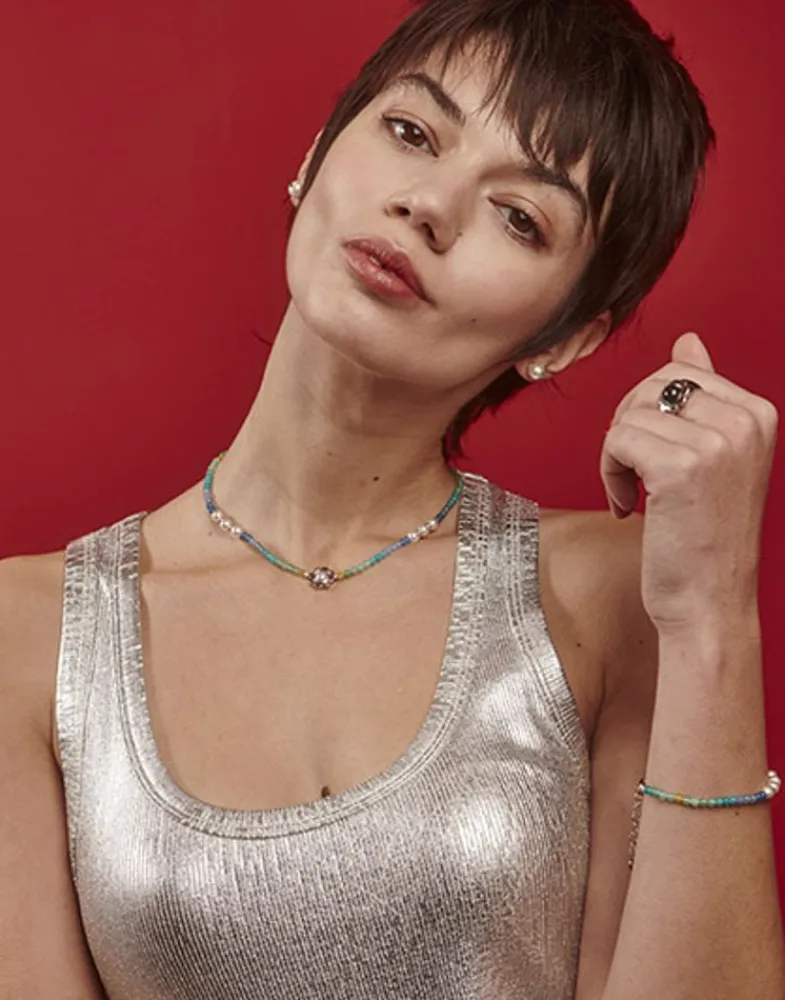 Majorica Pendientes Color Pop De Perla Redonda Blanca Y Circonita Turquesa| Pendientes De Botón