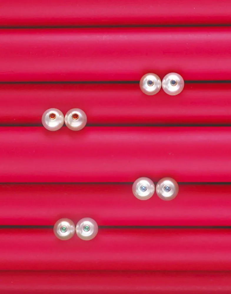 Majorica Pendientes Color Pop De Perla Redonda Blanca Y Circonita Turquesa| Pendientes De Botón