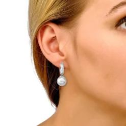 Majorica Pendientes De Aro Anneau 22Mm En Plata Con Perla| Pendientes De Aro Con Perlas