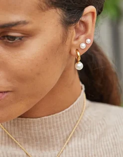 Majorica Pendientes De Aro Chara En Plata Dorada Con Perla| Pendientes De Aro Con Perlas