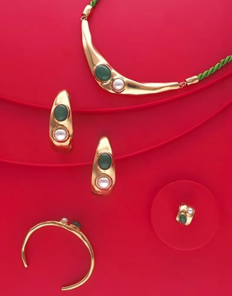 Majorica Pendientes De Aro Grandes Feme Dorados Con Perlas Y Agatas Verdes| Pendientes De Aro Con Perlas