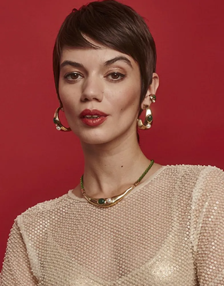 Majorica Pendientes De Aro Grandes Feme Dorados Con Perlas Y Agatas Verdes| Pendientes De Aro Con Perlas