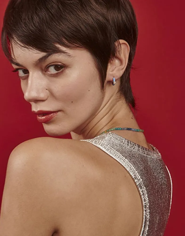 Majorica Pendientes De Aro Mini Azul Color Pop Con Perla 4 Mm| Pendientes De Aro Con Perlas