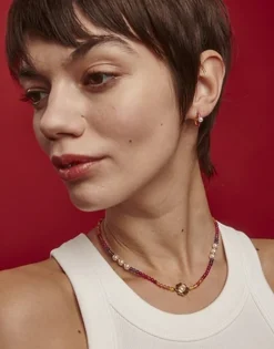 Majorica Pendientes De Aro Mini Magenta Color Pop Con Perla 4 Mm| Pendientes De Aro Con Perlas