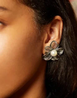 Majorica Pendientes De Perlas Peregrina Con Filigrana En Flor| Pendientes De Perlas Largos