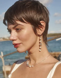 Majorica Pendientes Eternal Con Perlas Redondas Y Bola Calada En Plata| Pendientes De Perlas Largos