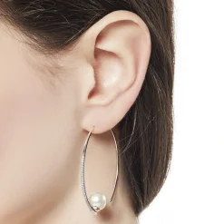 Majorica Pendientes Isadora Acero Con Circonitas Pequeños| Pendientes De Aro Con Perlas