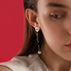 Majorica Pendientes Largos Algaida En Plata Con Perla Y Cristales De Murano Negros| Pendientes De Perlas Largos