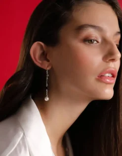 Majorica Pendientes Largos Algaida En Plata Negros Con Gancho| Pendientes De Perlas Largos