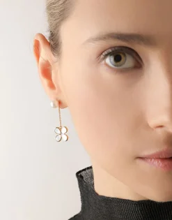 Majorica Pendientes Largos Ayanti 2 En 1 Con Perla Redonda Blanca| Pendientes De Perlas Largos