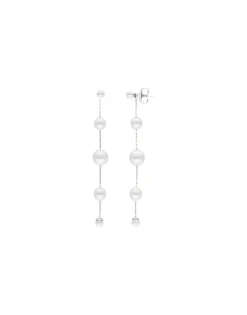 Majorica Pendientes Largos Plata Dangle Con Perlas Redondas| Pendientes De Perlas Largos