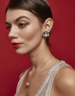 Majorica Pendientes Le Palm En Acero Con Cierre Omega| Pendientes Cortos