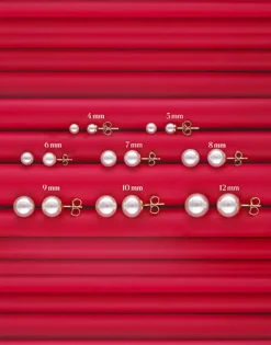 Majorica Pendientes Lyra Dorados Con Perla Blanca 8Mm| Pendientes De Botón