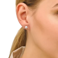 Majorica Pendientes Lyra Dorados Con Perla Blanca 6Mm| Pendientes De Botón