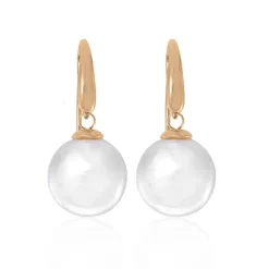 Majorica Pendientes Lyra Dorados Con Perla Oval Blanca 12Mm| Pendientes De Perlas Largos