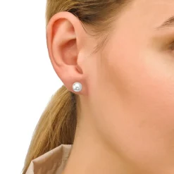 Majorica Pendientes Lyra Plata Con Perla Blanca 7Mm| Pendientes De Botón