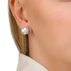 Majorica Pendientes Lyra Plata Con Perla Blanca 12Mm| Pendientes De Botón