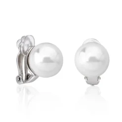Majorica Pendientes Lyra Plata Con Perla Blanca 12Mm Y Cierre Omega| Pendientes Cortos