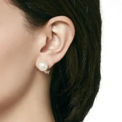 Majorica Pendientes Lyra Plata Con Perla Blanca 12Mm Y Cierre Omega| Pendientes Cortos