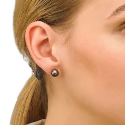 Majorica Pendientes Lyra Plata Con Perla Tahiti 8Mm| Pendientes De Botón