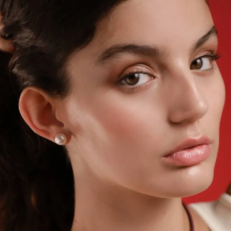 Majorica Pendientes Lyra Plata Con Perla Blanca 8Mm| Pendientes De Botón