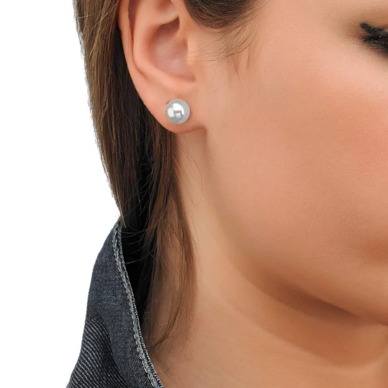 Majorica Pendientes Lyra Plata Con Perla Blanca 9Mm| Pendientes De Botón