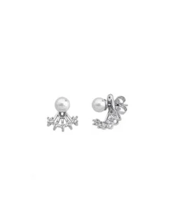 Majorica Pendientes Mood Plata Con Perla Blanca 6Mm Y Circonitas| Pendientes Cortos