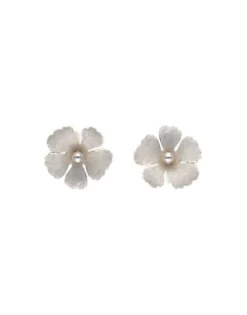 Majorica Pendientes Novia Santorini Bianco Flor Pequena Nacarada Con Perlas| Pendientes Plata
