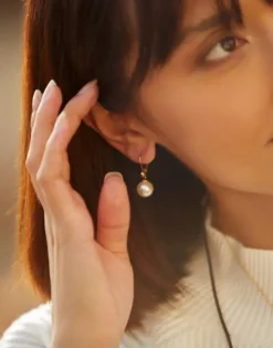 Majorica Pendientes Nuada Dorados Perla Blanca 10Mm Cierre Frances| Pendientes De Perlas Largos