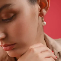 Majorica Pendientes Nuada Dorados Perla Blanca 10Mm Cierre Frances| Pendientes De Perlas Largos